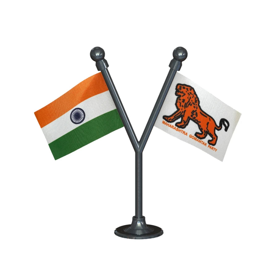 India & MGP Maharashtrawadi Gomantak Party Dual Car Dashboard Flag of 2in x 3in With A Plastic Base