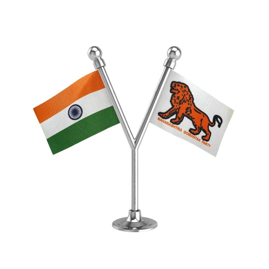 India & MGP Maharashtrawadi Gomantak Party Dual Car Dashboard Flag of 2in x 3in With A Plastic Base