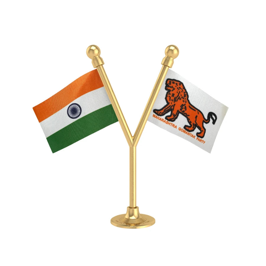India & MGP Maharashtrawadi Gomantak Party Dual Car Dashboard Flag of 2in x 3in With A Plastic Base