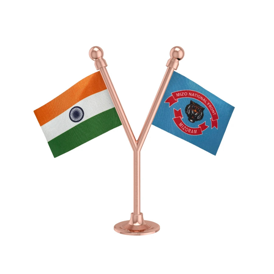 India & MNF Mizo National Front Dual Car Dashboard Flag of 2in x 3in With A Plastic Base