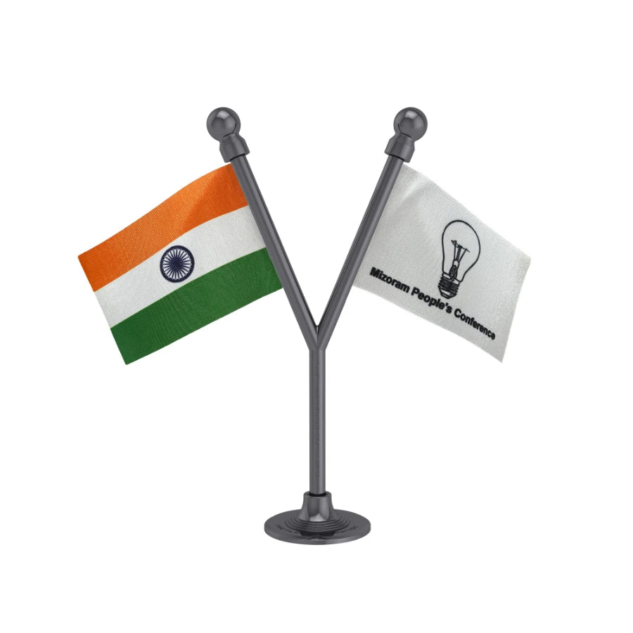 India & MPC Mizoram People's Conference Dual Car Dashboard Flag of 2in x 3in With A Plastic Base