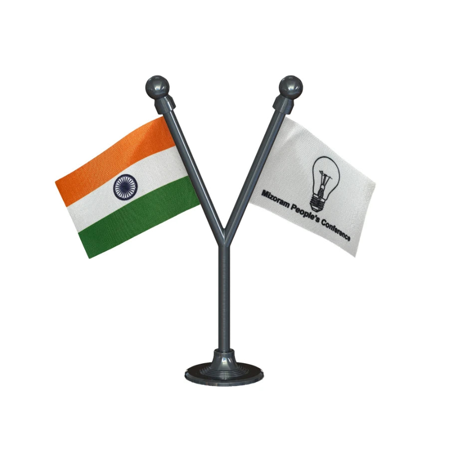 India & MPC Mizoram People's Conference Dual Car Dashboard Flag of 2in x 3in With A Plastic Base