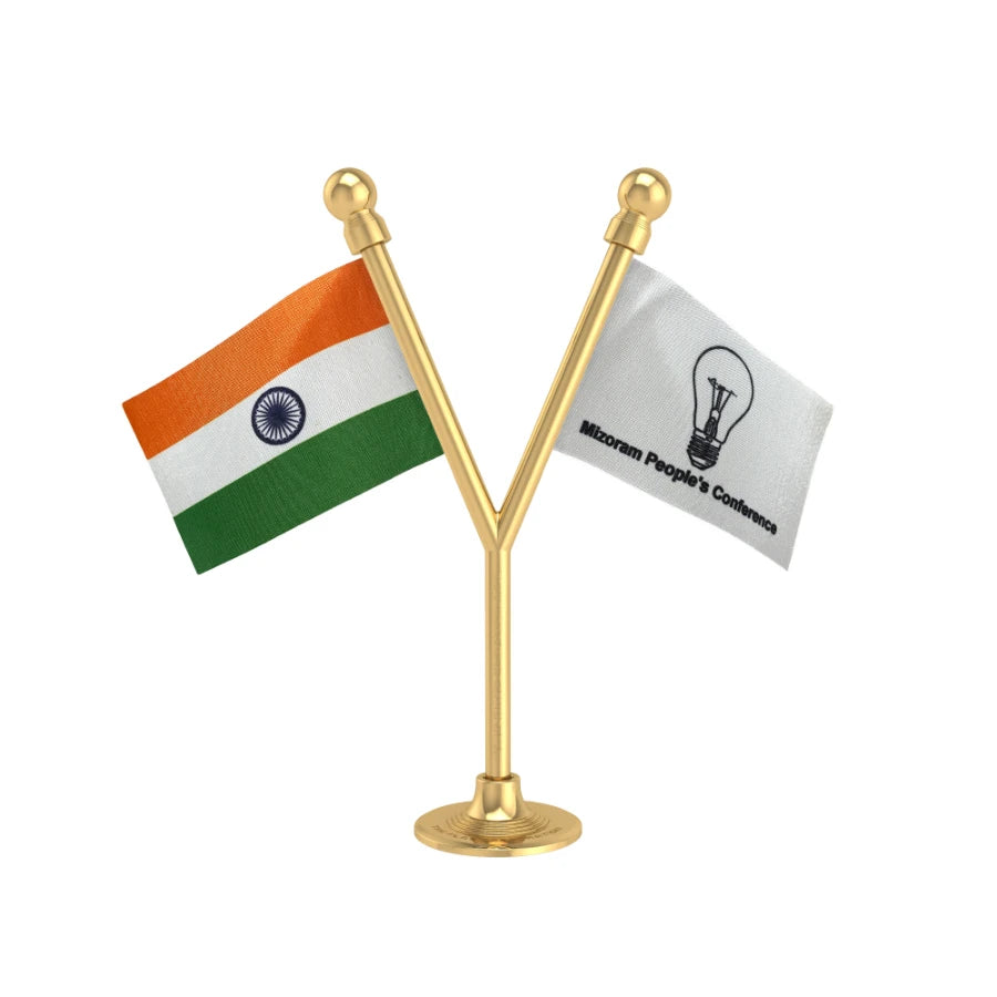 India & MPC Mizoram People's Conference Dual Car Dashboard Flag of 2in x 3in With A Plastic Base