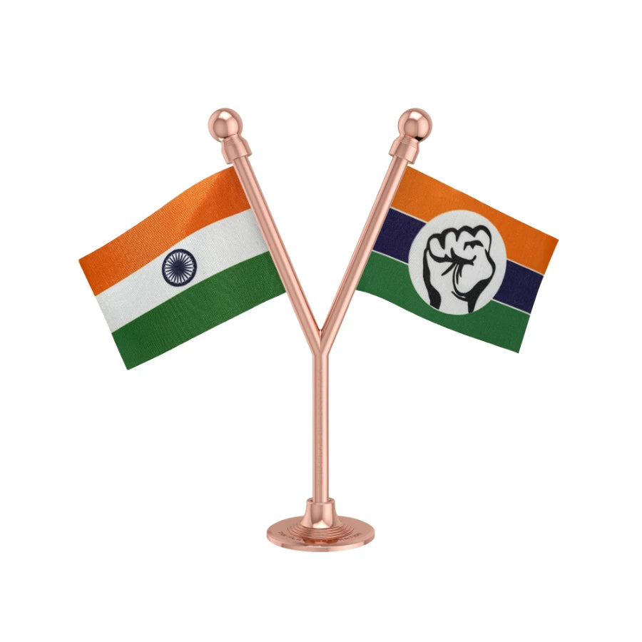 India & MSP Maharashtra Swabhiman Paksha Dual Car Dashboard Flag of 2in x 3in With A Plastic Base