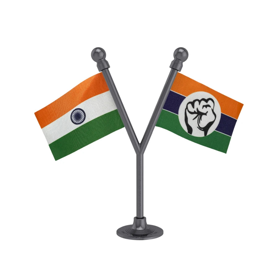 India & MSP Maharashtra Swabhiman Paksha Dual Car Dashboard Flag of 2in x 3in With A Plastic Base