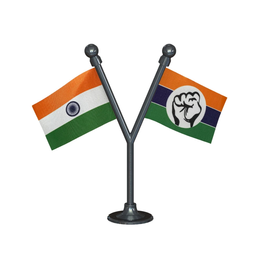India & MSP Maharashtra Swabhiman Paksha Dual Car Dashboard Flag of 2in x 3in With A Plastic Base