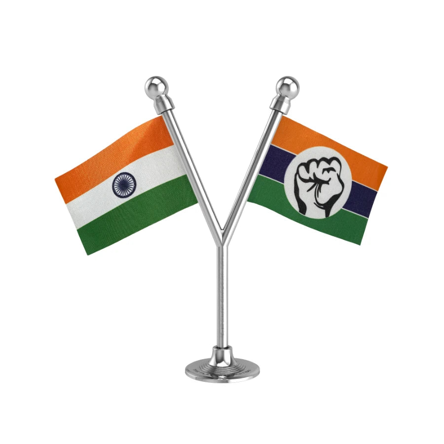 India & MSP Maharashtra Swabhiman Paksha Dual Car Dashboard Flag of 2in x 3in With A Plastic Base