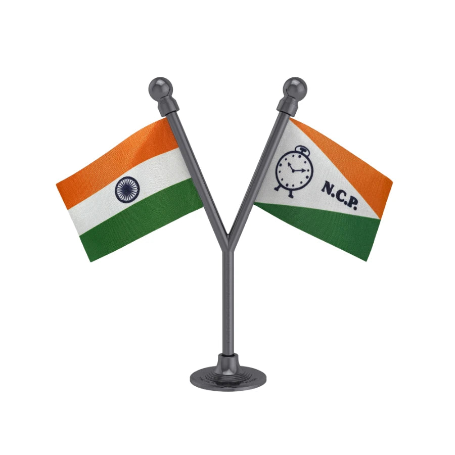 India & NCP National Congress Party Dual Car Dashboard Flag of 2in x 3in With A Plastic Base