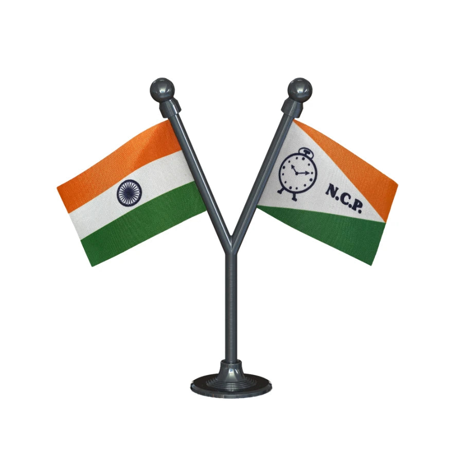 India & NCP National Congress Party Dual Car Dashboard Flag of 2in x 3in With A Plastic Base