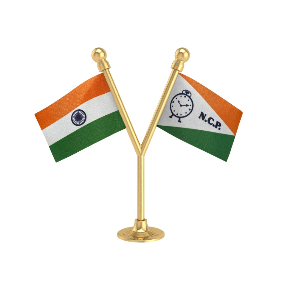 India & NCP National Congress Party Dual Car Dashboard Flag of 2in x 3in With A Plastic Base