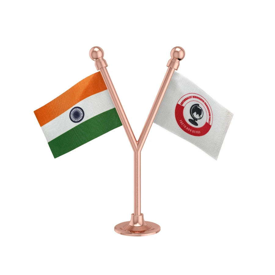 India & NDPP Nationalist Democratic Progressive Party Dual Car Dashboard Flag of 2in x 3in With A Plastic Base