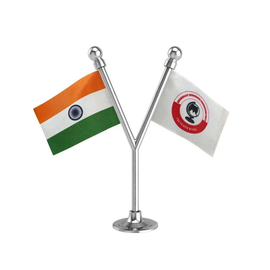 India & NDPP Nationalist Democratic Progressive Party Dual Car Dashboard Flag of 2in x 3in With A Plastic Base