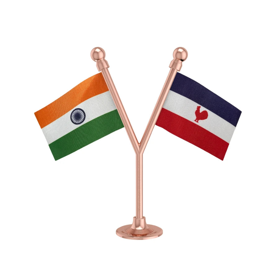 India & NPF Naga People's Front Dual Car Dashboard Flag of 2in x 3in With A Plastic Base