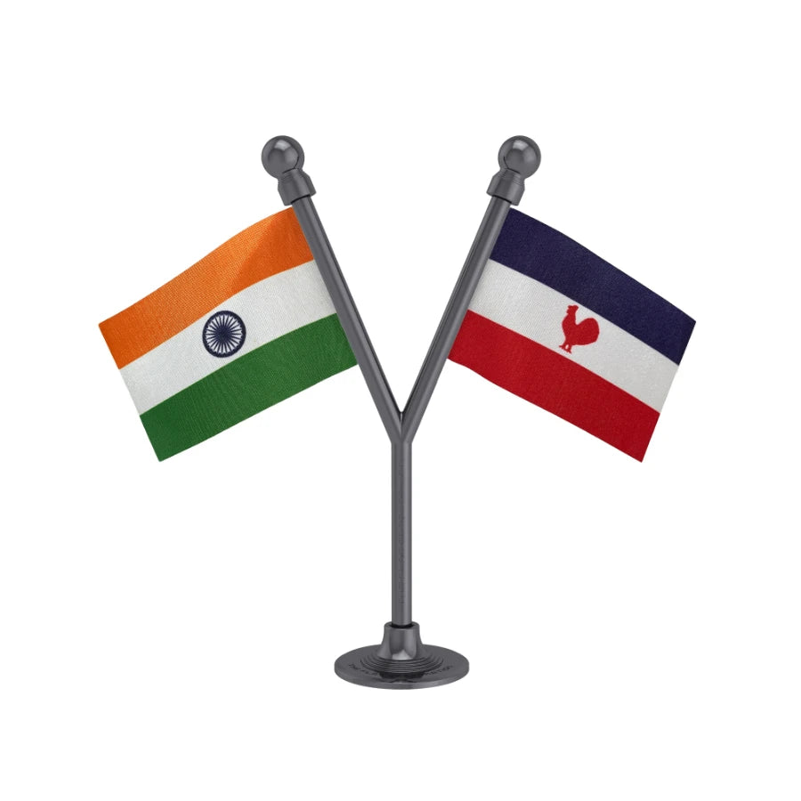 India & NPF Naga People's Front Dual Car Dashboard Flag of 2in x 3in With A Plastic Base