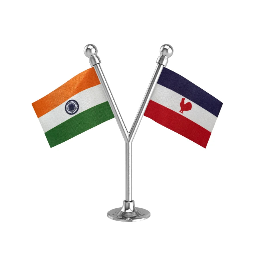India & NPF Naga People's Front Dual Car Dashboard Flag of 2in x 3in With A Plastic Base