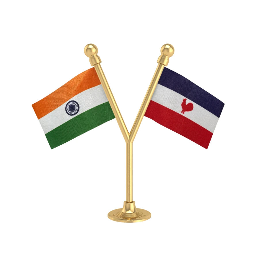 India & NPF Naga People's Front Dual Car Dashboard Flag of 2in x 3in With A Plastic Base