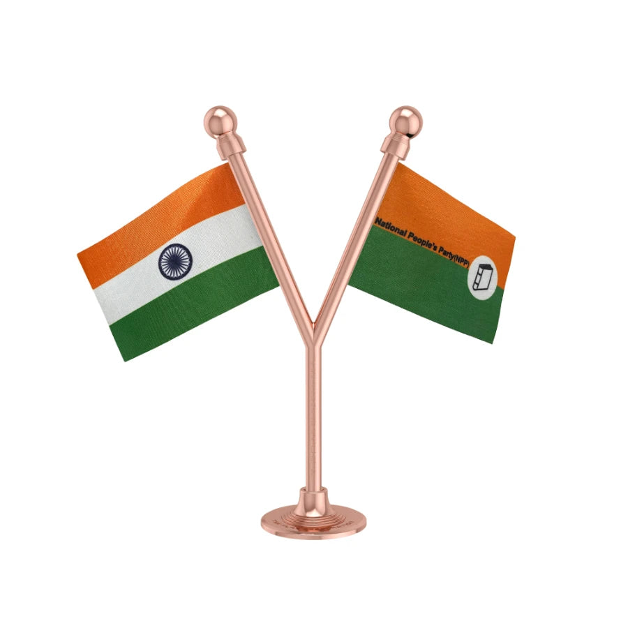 India & NPP National People’s Party Dual Car Dashboard Flag of 2in x 3in With A Plastic Base