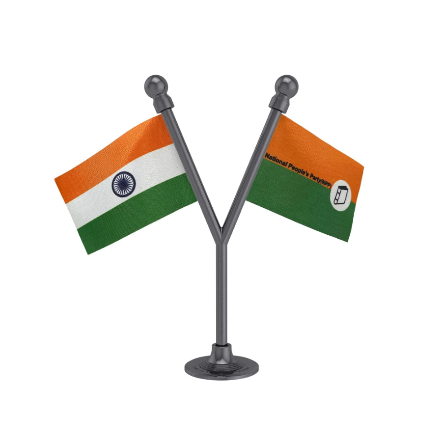 India & NPP National People’s Party Dual Car Dashboard Flag of 2in x 3in With A Plastic Base
