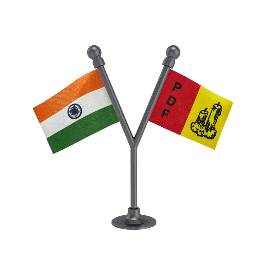India & PDF People's Democratic Front Dual Car Dashboard Flag of 2in x 3in With A Plastic Base