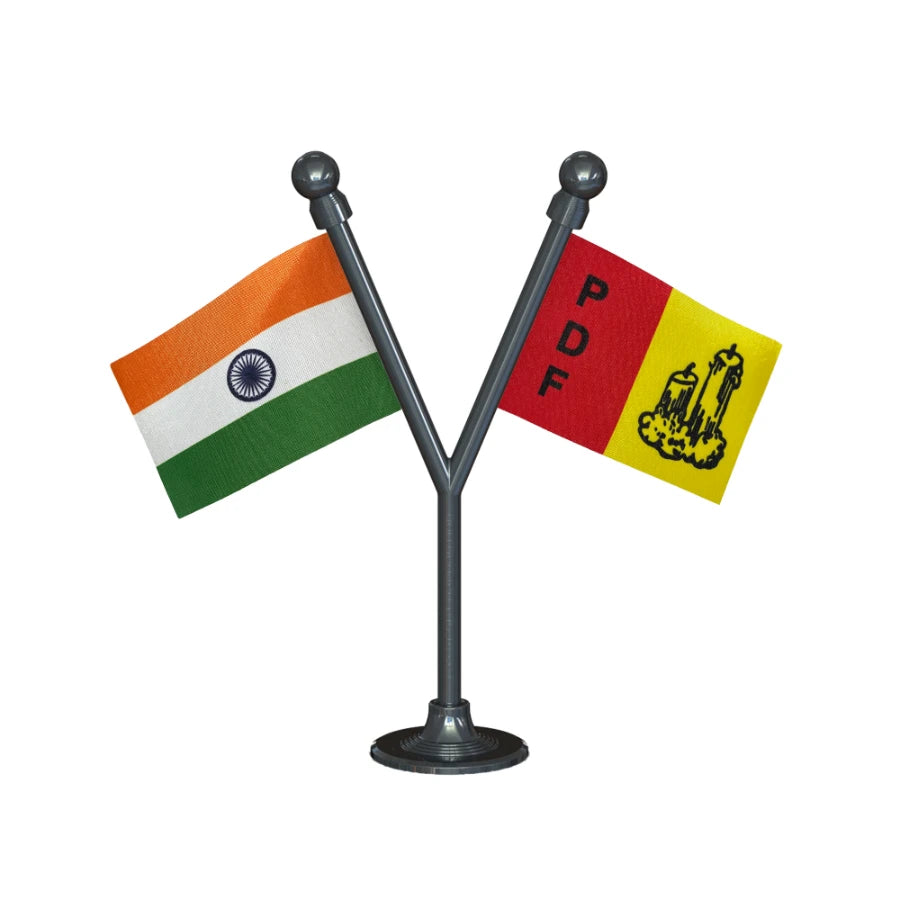 India & PDF People's Democratic Front Dual Car Dashboard Flag of 2in x 3in With A Plastic Base