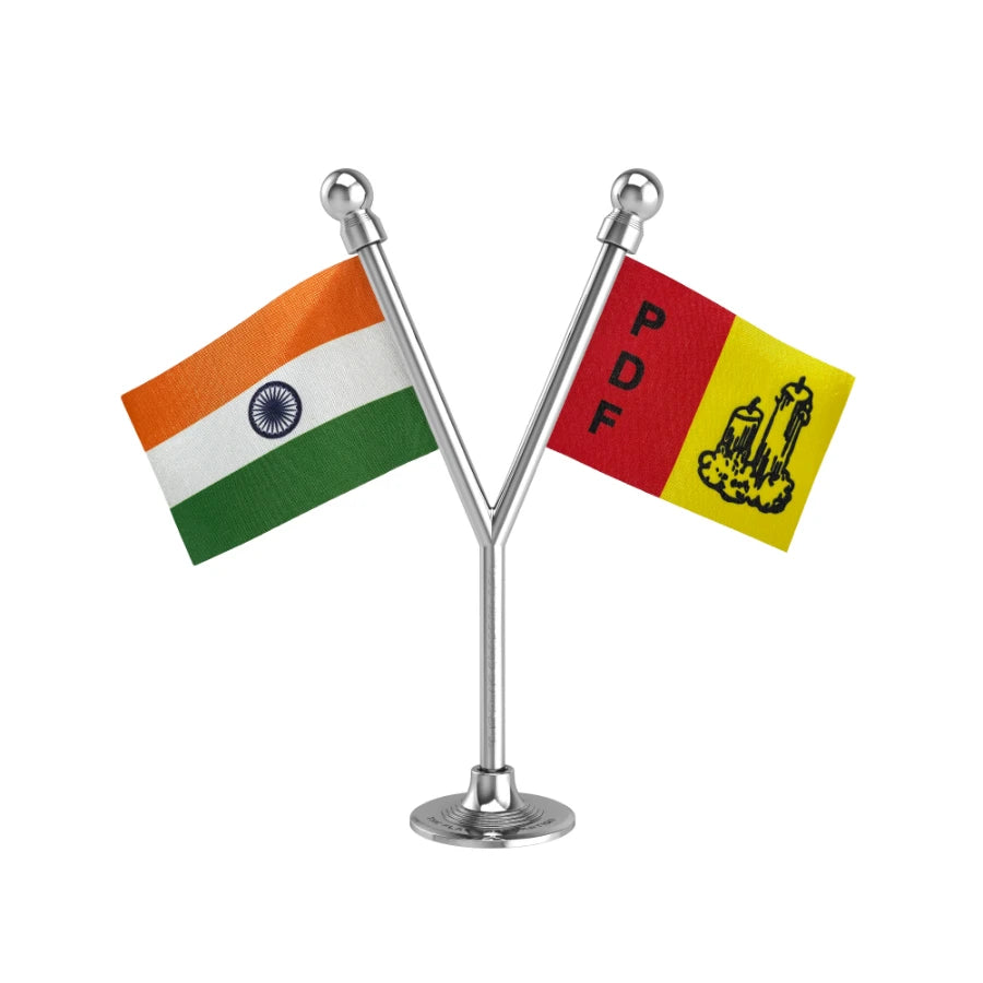 India & PDF People's Democratic Front Dual Car Dashboard Flag of 2in x 3in With A Plastic Base