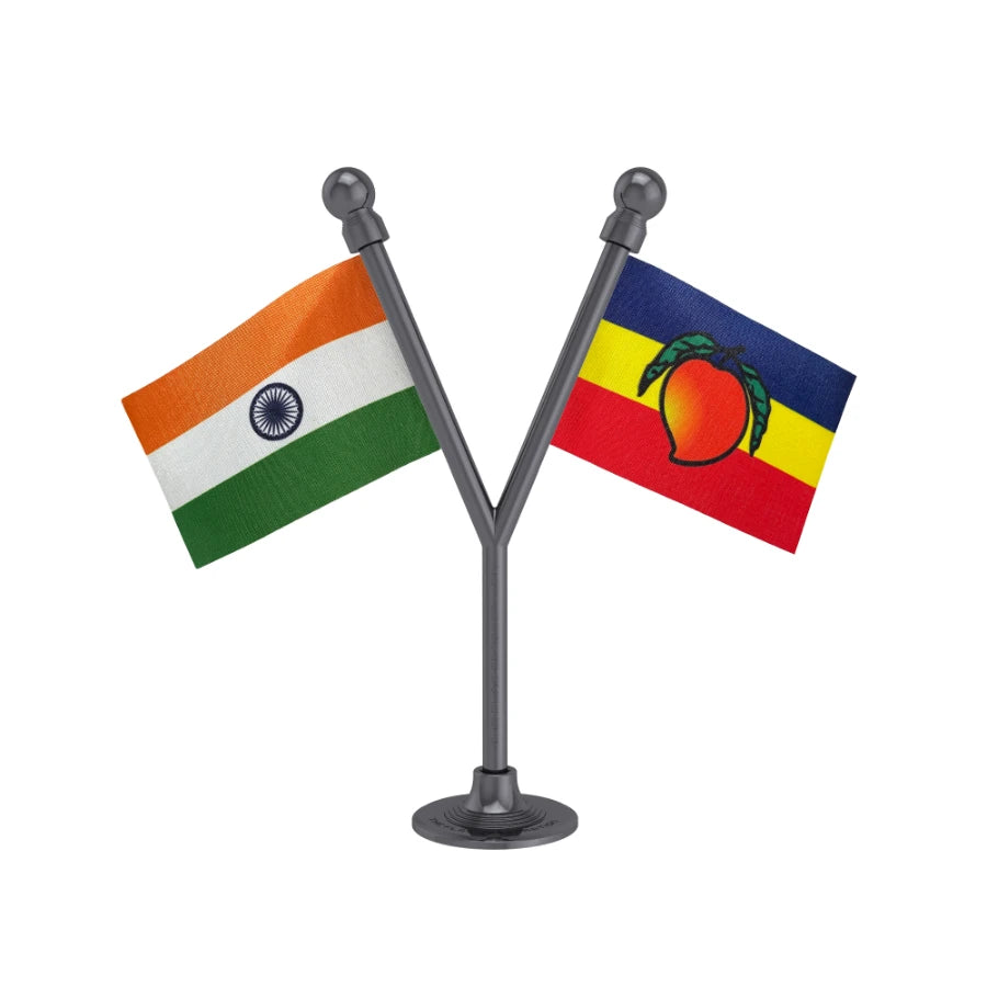 India & PMK Pattali Makkal Katchi Dual Car Dashboard Flag of 2in x 3in With A Plastic Base