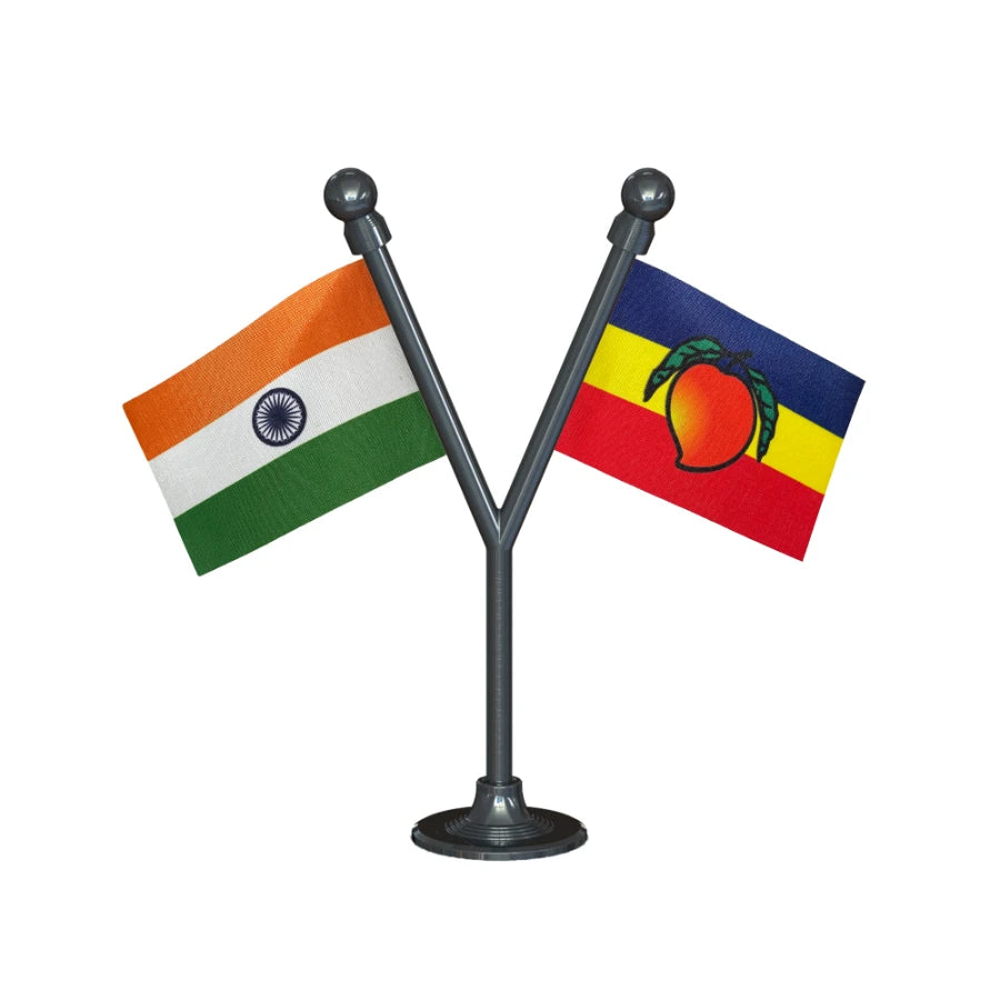 India & PMK Pattali Makkal Katchi Dual Car Dashboard Flag of 2in x 3in With A Plastic Base