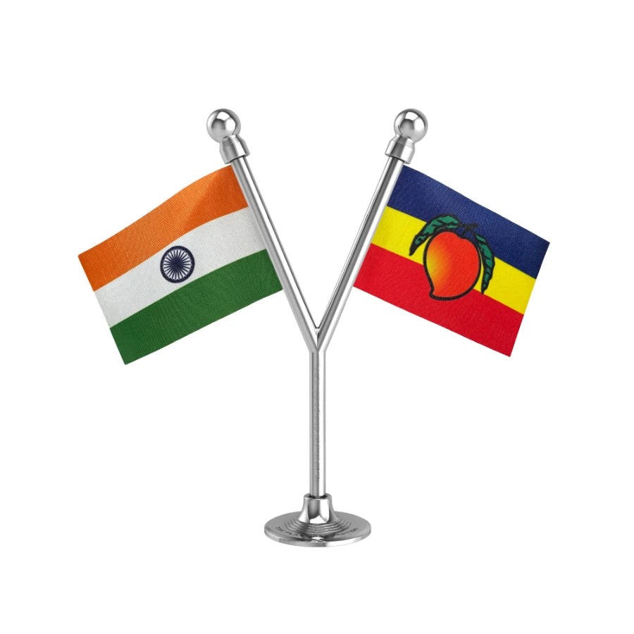 India & PMK Pattali Makkal Katchi Dual Car Dashboard Flag of 2in x 3in With A Plastic Base