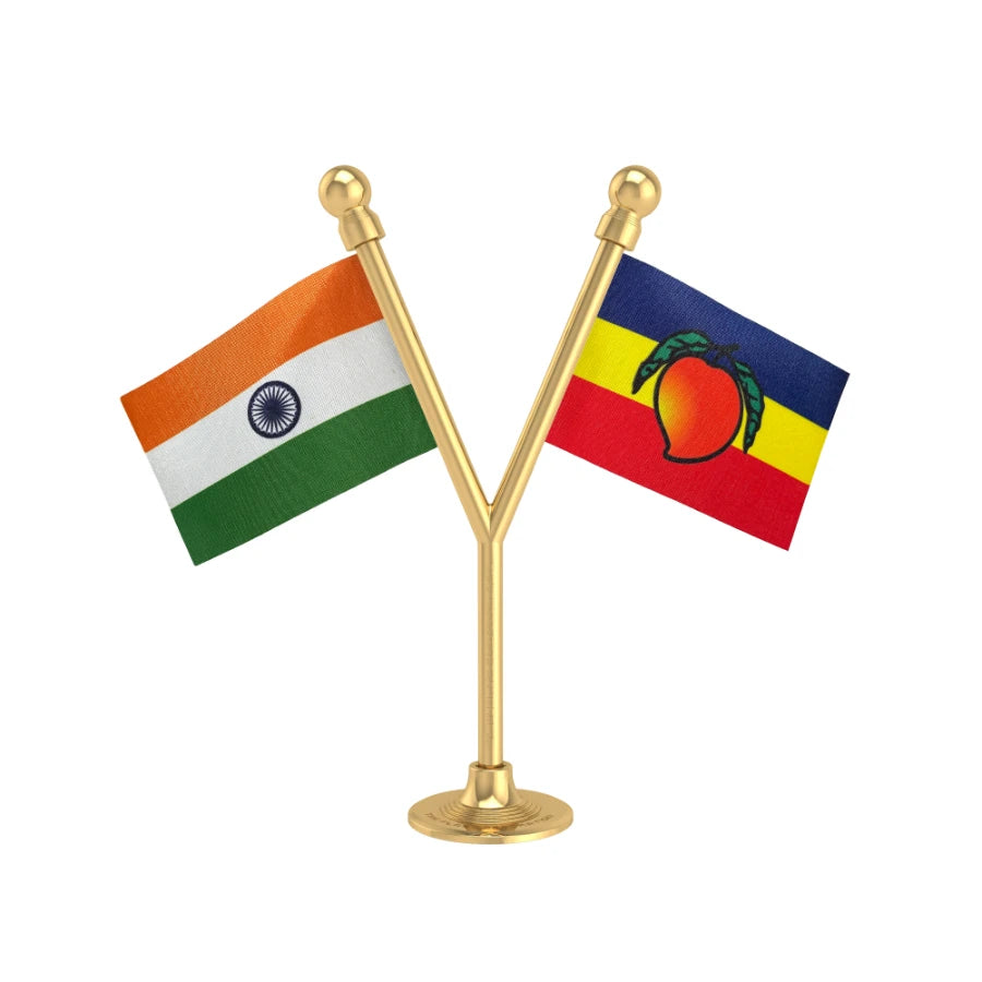 India & PMK Pattali Makkal Katchi Dual Car Dashboard Flag of 2in x 3in With A Plastic Base