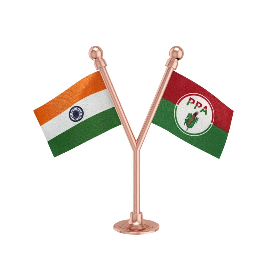 India & PPA People's Party United Dual Car Dashboard Flag of 2in x 3in With A Plastic Base