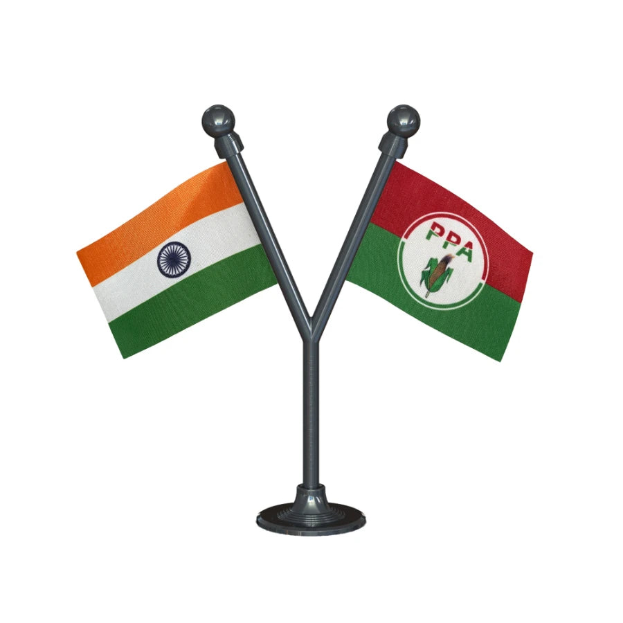 India & PPA People's Party United Dual Car Dashboard Flag of 2in x 3in With A Plastic Base