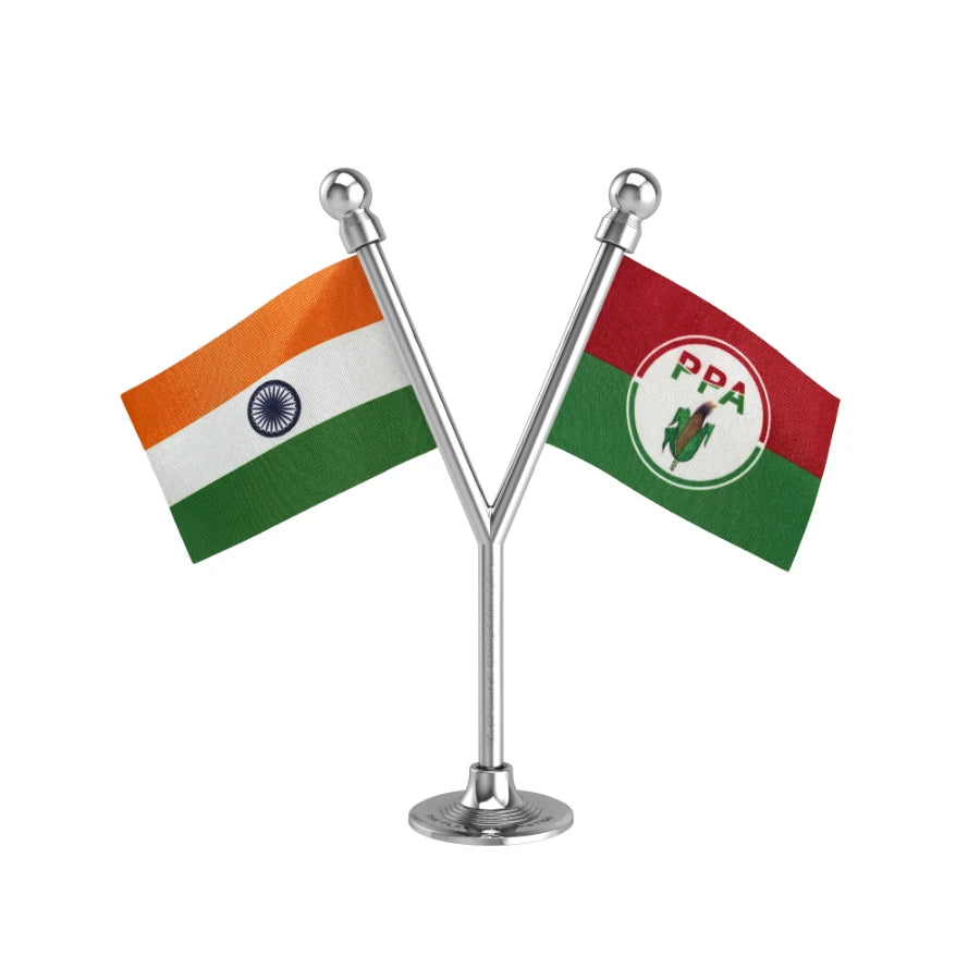 India & PPA People's Party United Dual Car Dashboard Flag of 2in x 3in With A Plastic Base