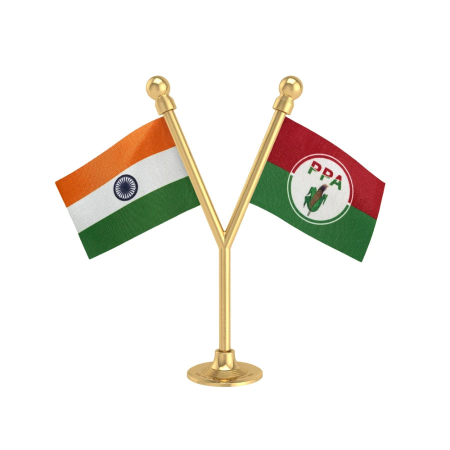 India & PPA People's Party United Dual Car Dashboard Flag of 2in x 3in With A Plastic Base