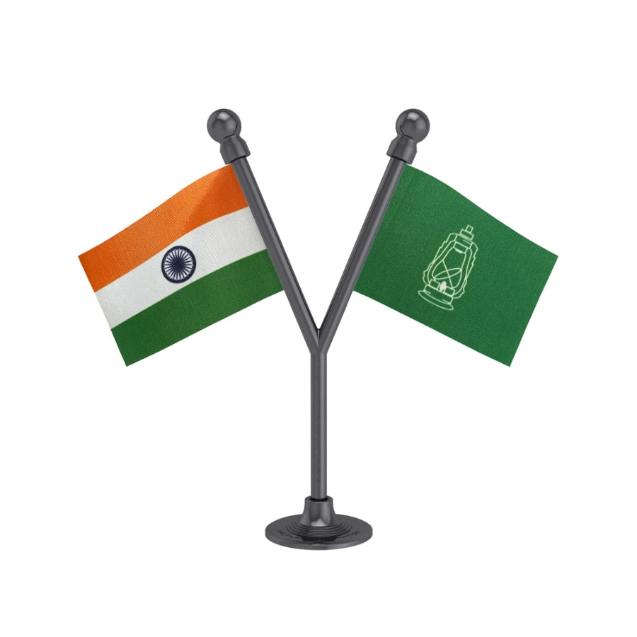 India & RJD Rashtriya Janata Dal Dual Car Dashboard Flag of 2in x 3in With A Plastic Base