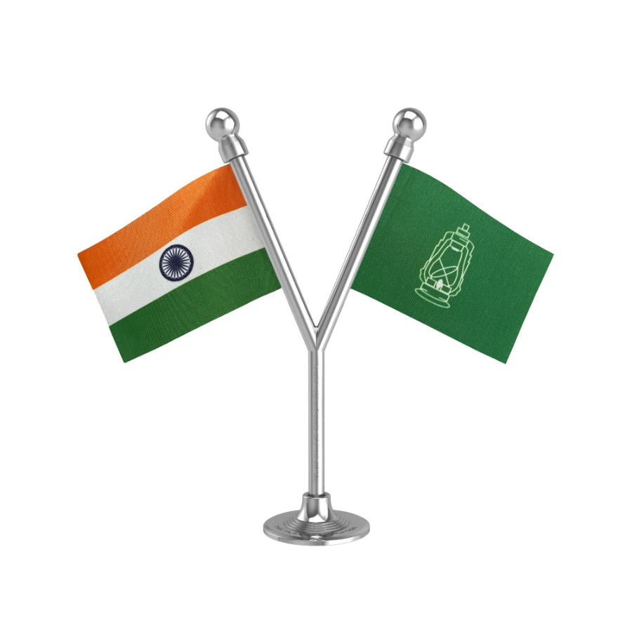 India & RJD Rashtriya Janata Dal Dual Car Dashboard Flag of 2in x 3in With A Plastic Base