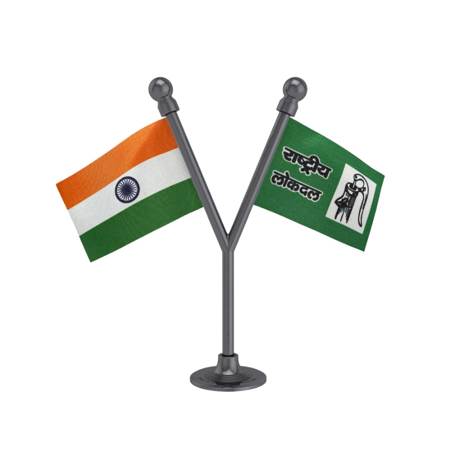 India & RLD Rashtriya Lok Dal Dual Car Dashboard Flag of 2in x 3in With A Plastic Base