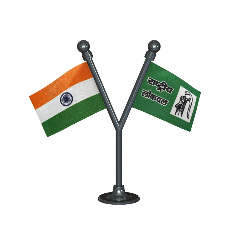 India & RLD Rashtriya Lok Dal Dual Car Dashboard Flag of 2in x 3in With A Plastic Base