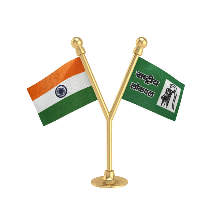 India & RLD Rashtriya Lok Dal Dual Car Dashboard Flag of 2in x 3in With A Plastic Base