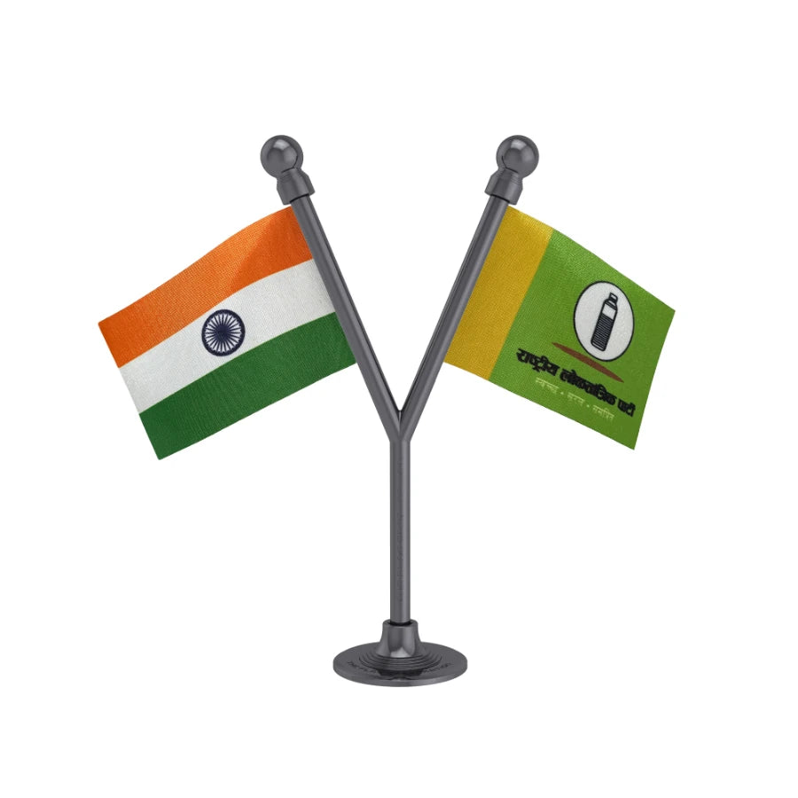 India & RLP Rashtriya Loktantrik Party Dual Car Dashboard Flag of 2in x 3in With A Plastic Base