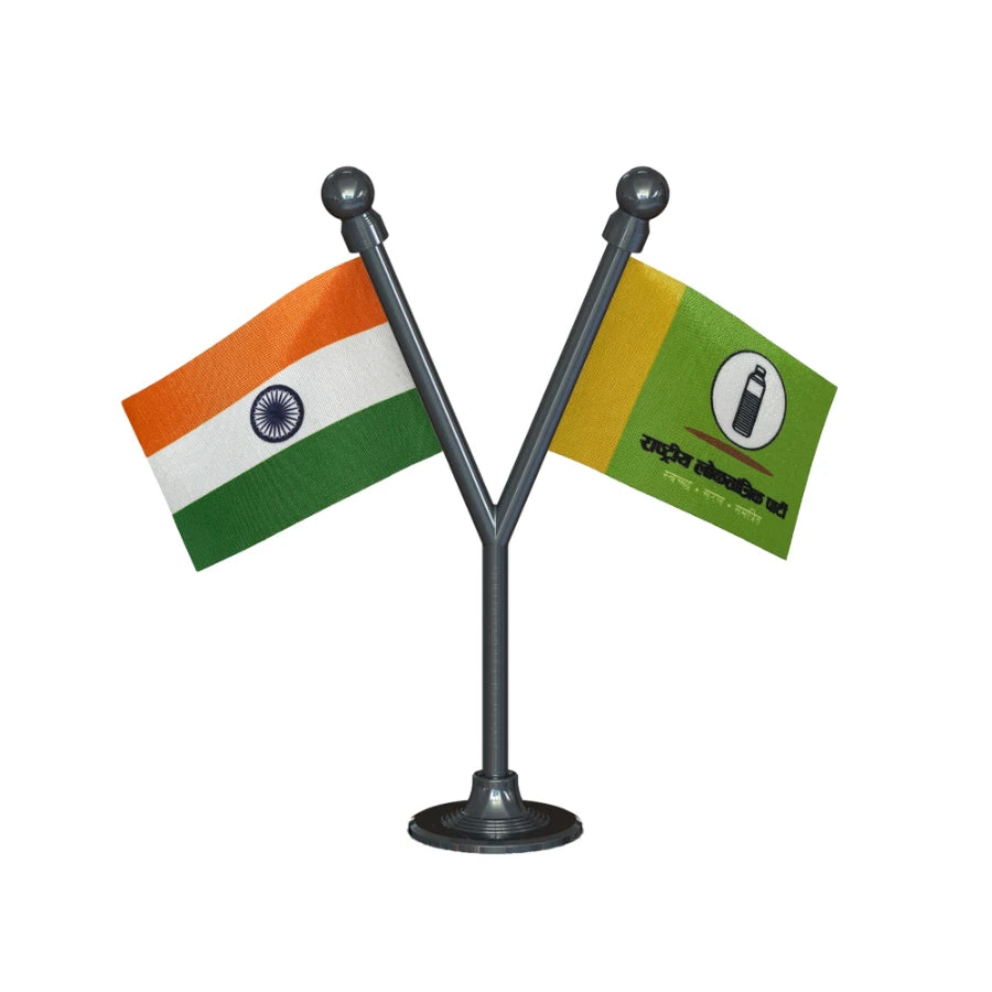 India & RLP Rashtriya Loktantrik Party Dual Car Dashboard Flag of 2in x 3in With A Plastic Base