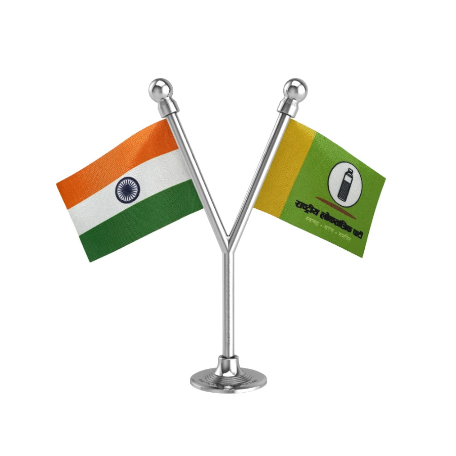 India & RLP Rashtriya Loktantrik Party Dual Car Dashboard Flag of 2in x 3in With A Plastic Base