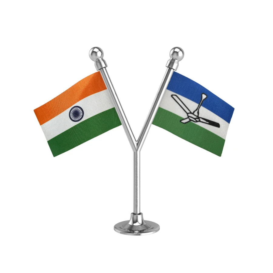 India & RLSP Rashtriya Lok Samta Party Dual Car Dashboard Flag of 2in x 3in With A Plastic Base