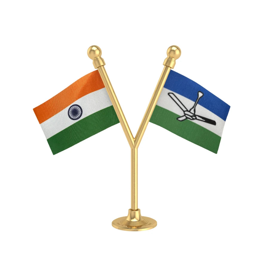 India & RLSP Rashtriya Lok Samta Party Dual Car Dashboard Flag of 2in x 3in With A Plastic Base