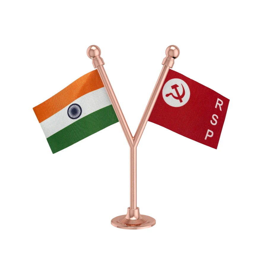 India & RSP Revolutionary Socialist Party Dual Car Dashboard Flag of 2in x 3in With A Plastic Base