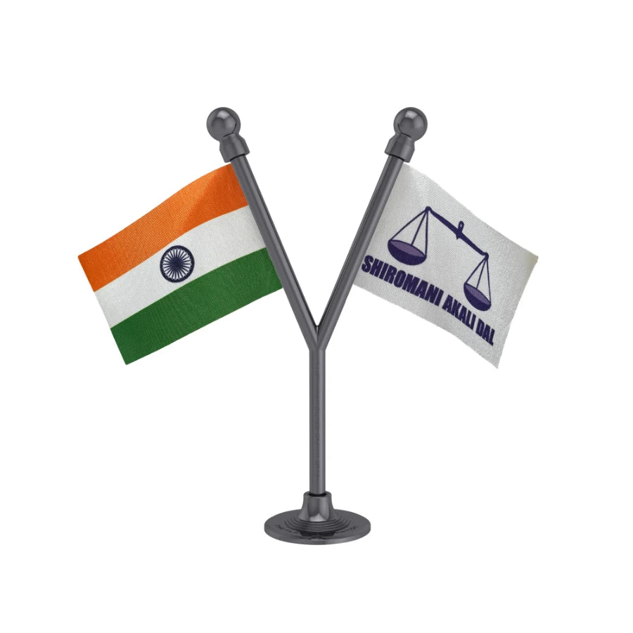 India & Shiromani Akali Dal Dual Car Dashboard Flag of 2in x 3in With A Plastic Base