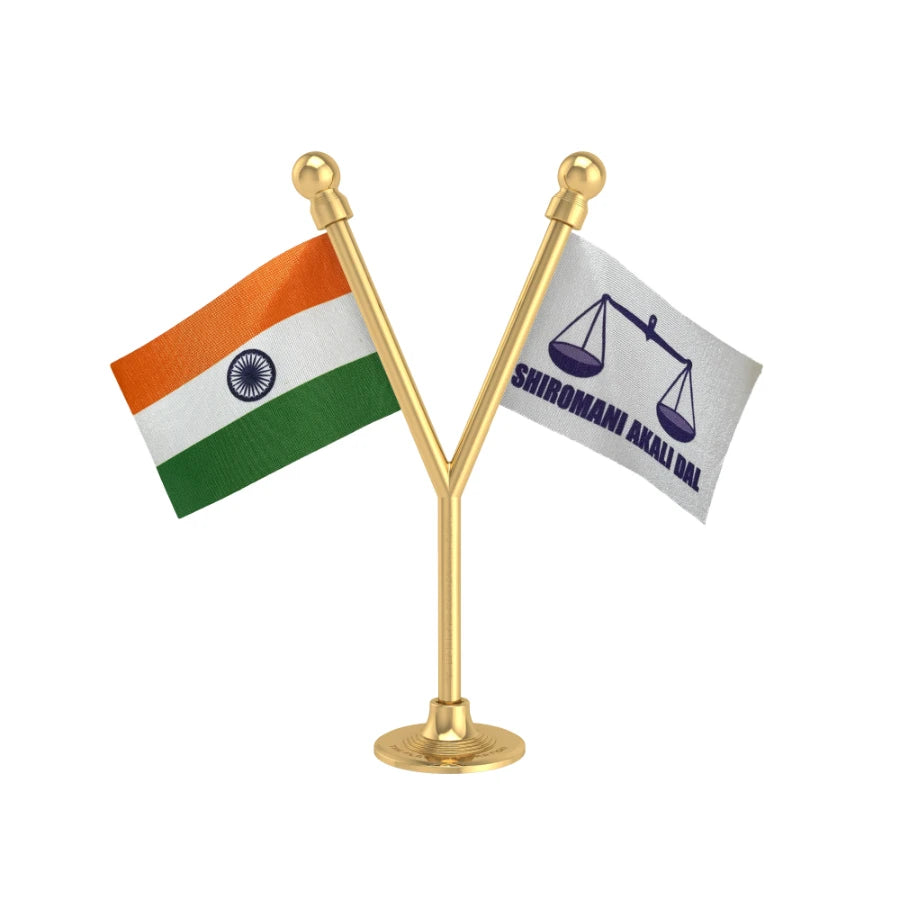 India & Shiromani Akali Dal Dual Car Dashboard Flag of 2in x 3in With A Plastic Base