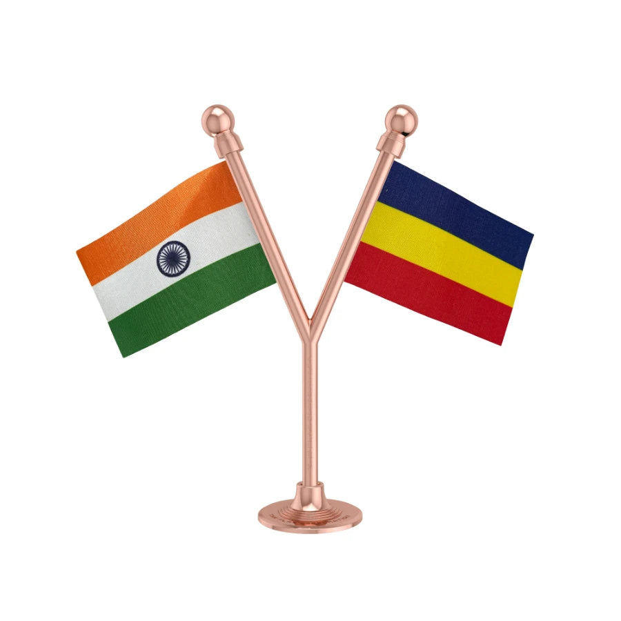 India & Sikkim Democratic Front Dual Car Dashboard Flag of 2in x 3in With A Plastic Base