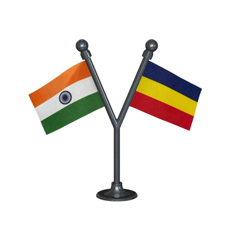 India & Sikkim Democratic Front Dual Car Dashboard Flag of 2in x 3in With A Plastic Base