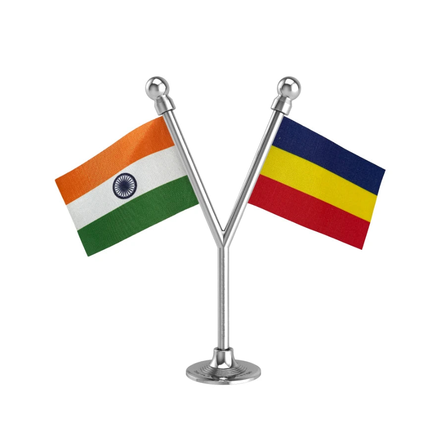 India & Sikkim Democratic Front Dual Car Dashboard Flag of 2in x 3in With A Plastic Base