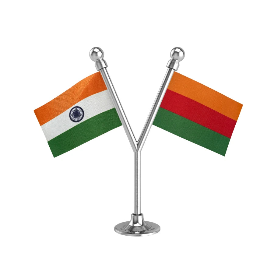 India & Sikkim Krantikari Morcha Dual Car Dashboard Flag of 2in x 3in With A Plastic Base